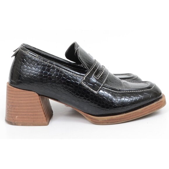 Urban Outfitters Lucy Croc Shiney Slip-on Faux Leather Loafer Block Heel Size 7 - Picture 7 of 14